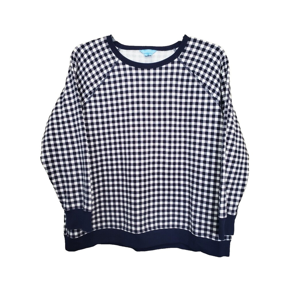 Draper James Natalie French Terry Navy Gingham Sweatshirt Size 2X